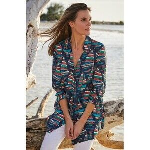 Soft Surrounding Nautical Sail Away Sailboat Button-Up Blouse Size Large Petite